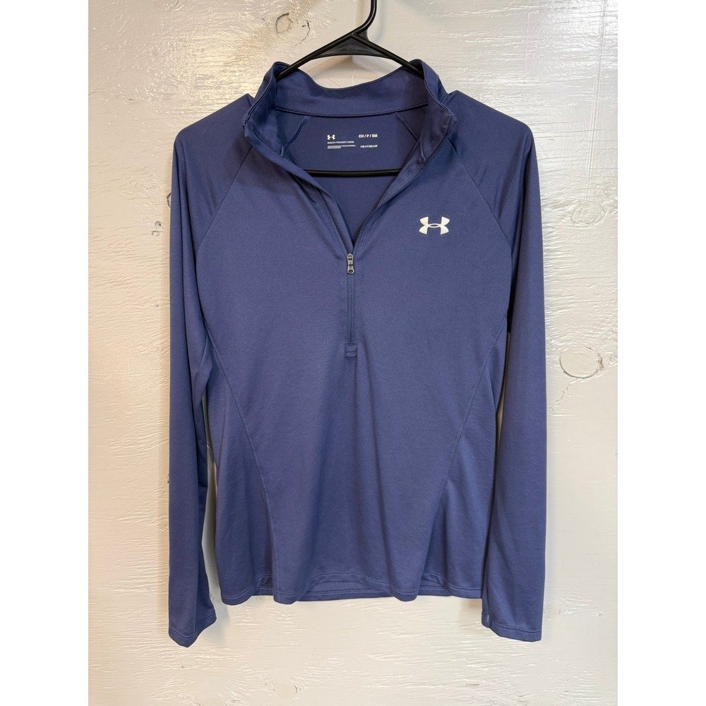 Under Armour HeatGear Womens Small Blue Purple Quarter Zip Long Sleeve Top Loose